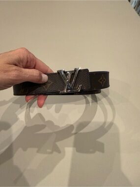 Louis Vuitton Monogram Canvas Brown & Navy Silver LV Buckle Belt